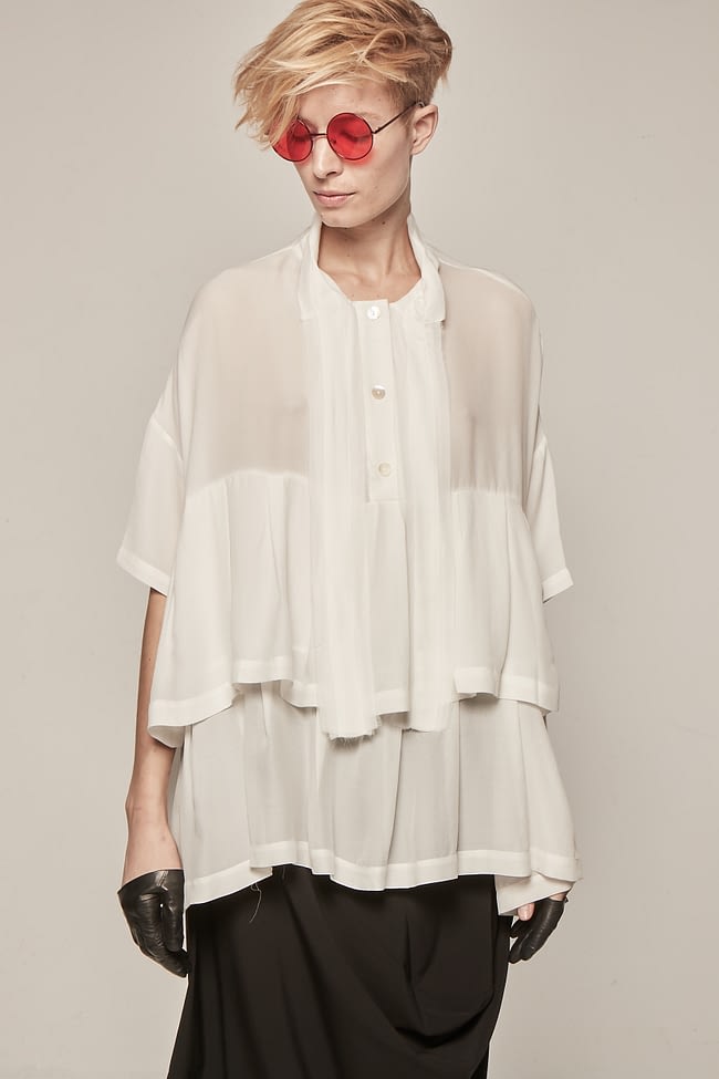 Ivan Grundahl avantgarde oversized silk ruffle blouse