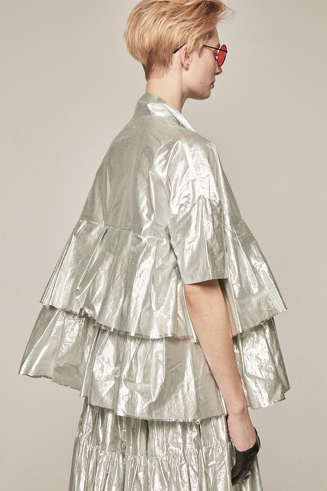 Ivan Grundahl avantgarde oversized silver ruffle blouse